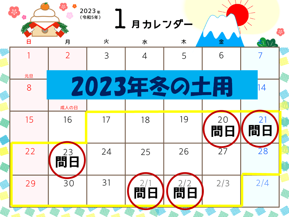 2023冬の土用の間日カレンダーイメージ